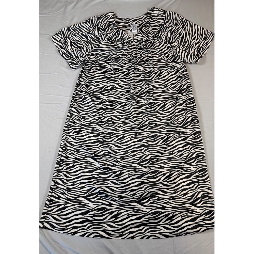 Anthony Richards Zebra Print Lounger House Dress Black White Short Sleeve LG